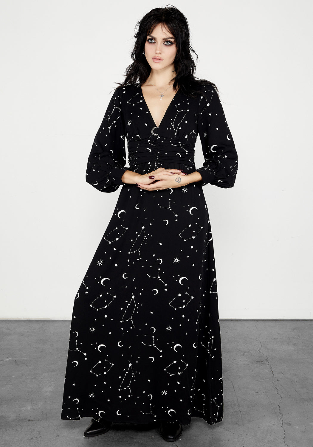 Celestial black and 2025 silver wrap maxi dress