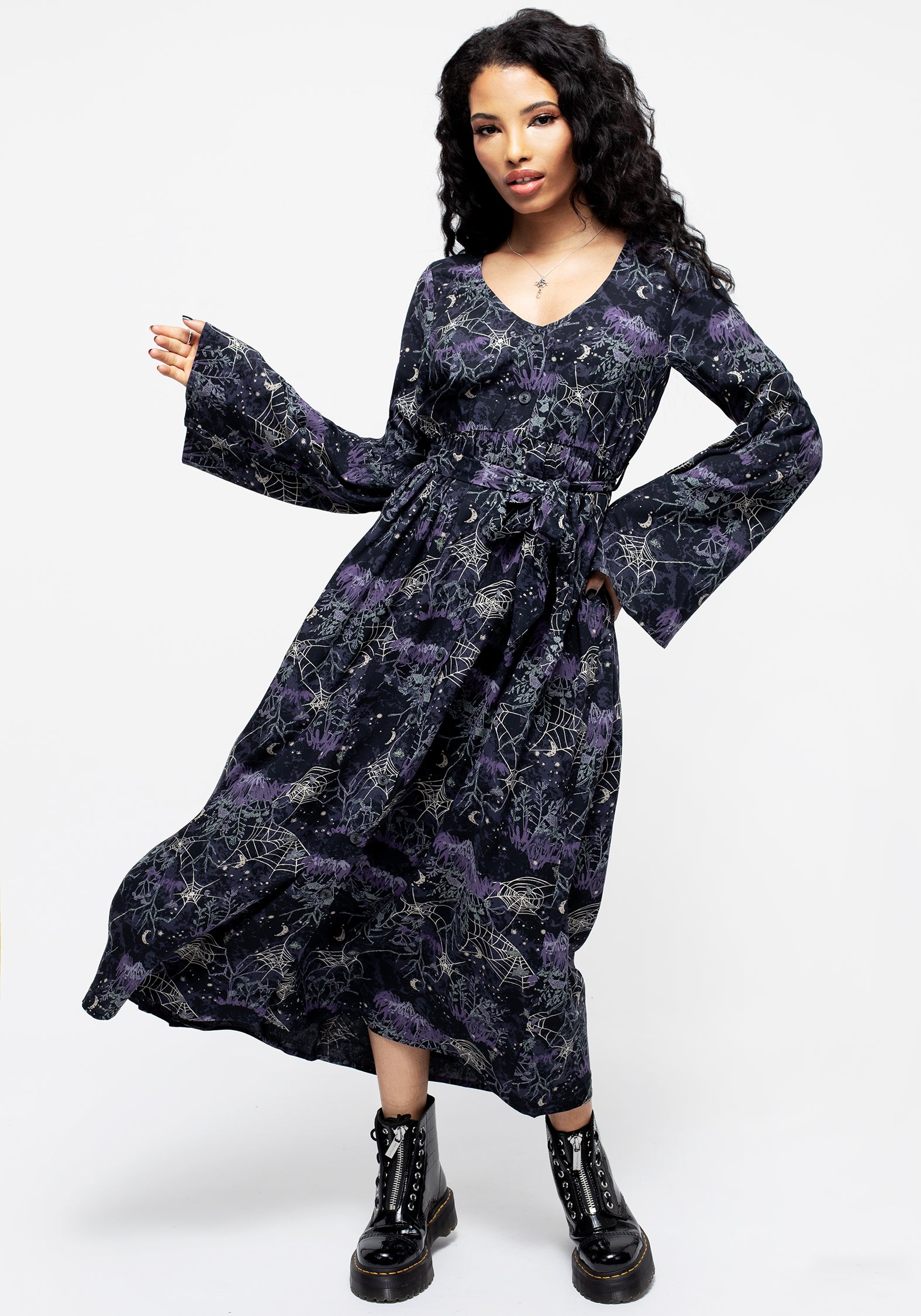 Hawthorn Flute Sleeve Belted Midaxi Dress Disturbia