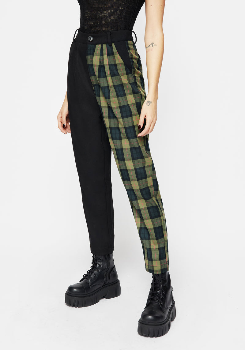 Mayflower Spliced Check High Waist Tapered Trousers