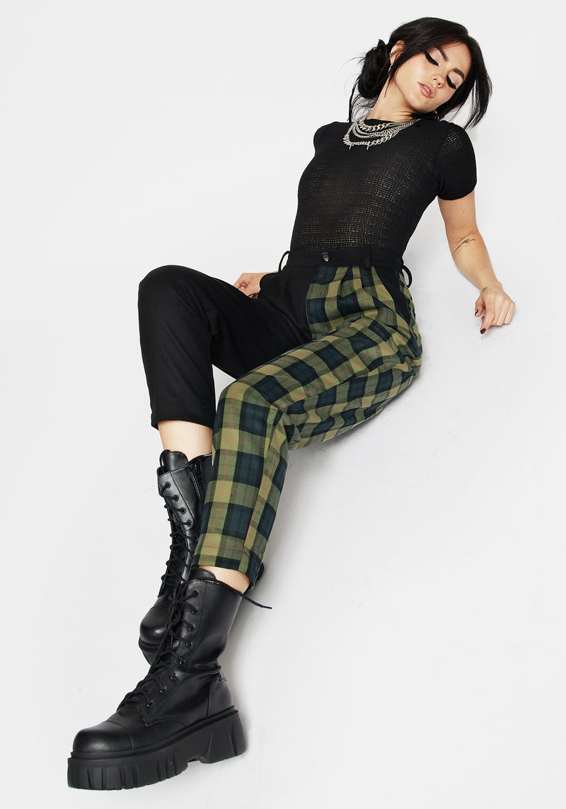 Mayflower Spliced Check High Waist Tapered Trousers