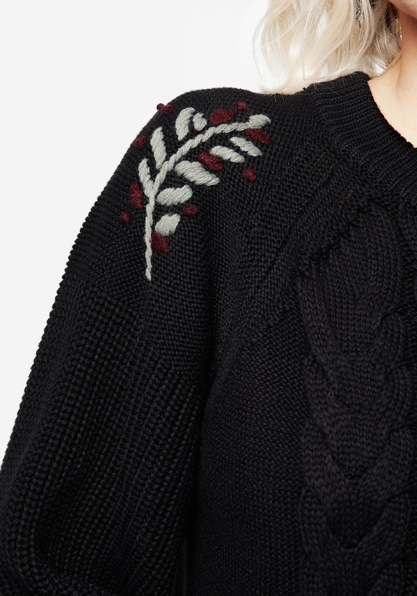 Patrice Embroidered Cable Knit Jumper