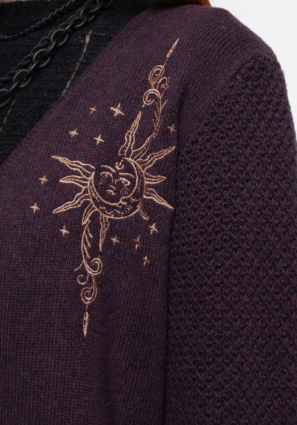 Sunniva Embroidered Tie Front Longline Knit Cardigan