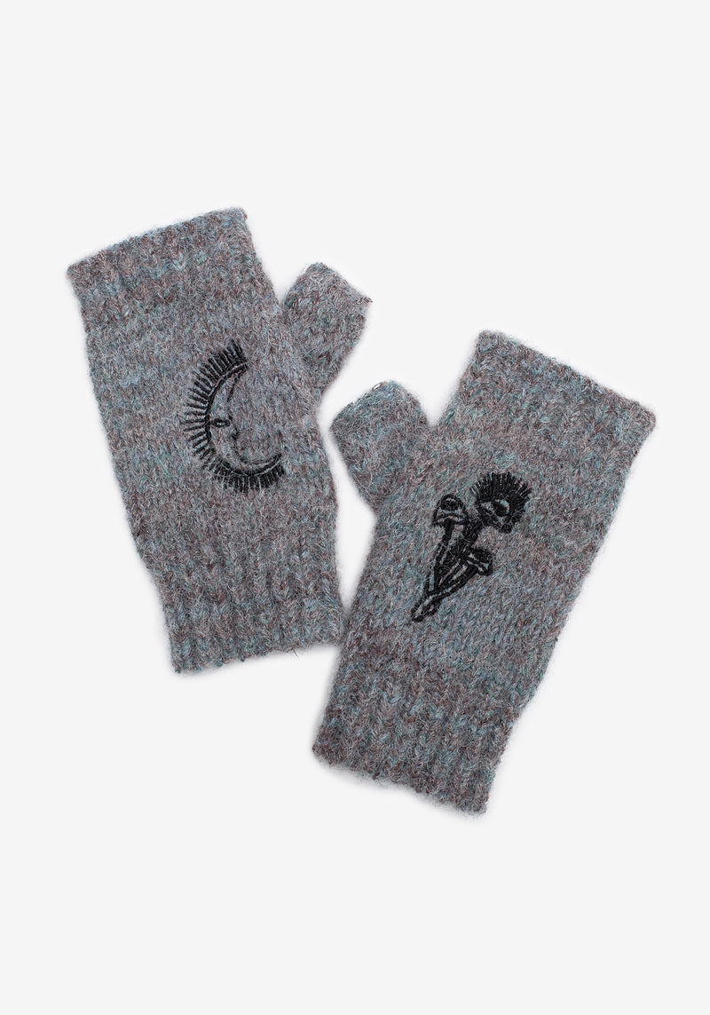 Mandragore Embroidered Knit Fingerless Gloves