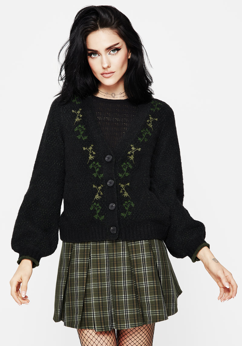 Dawsonia Embroidered Knit Crop Cardigan