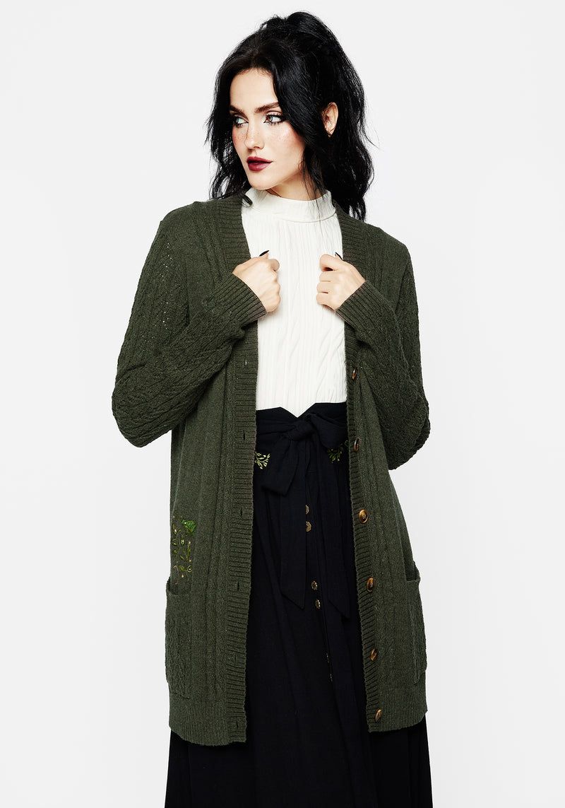 Swamplife Embroidered Cable Knit Longline Cardigan