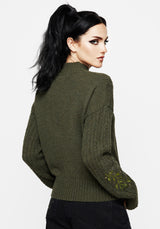 Swamplife Bestickt Zopf Gestrickt Locker Pullover