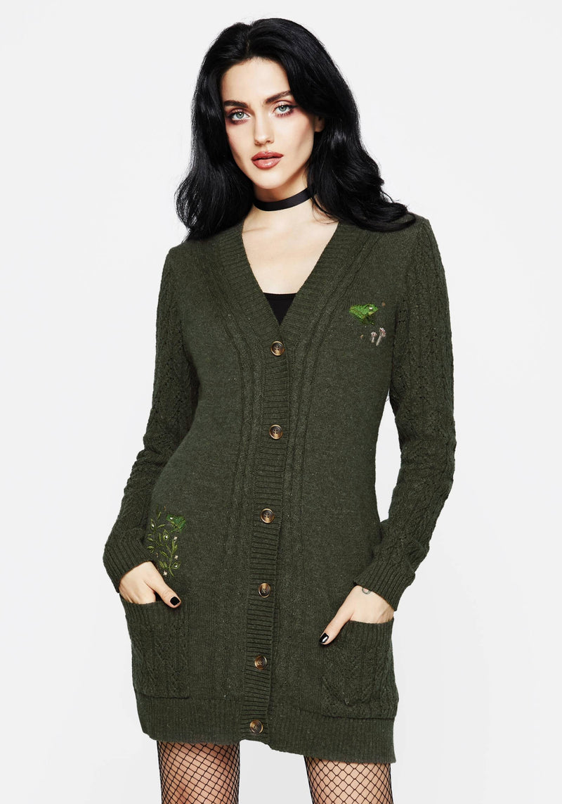 Swamplife Bestickt Zopf Gestrickt Langschnitt Cardigan