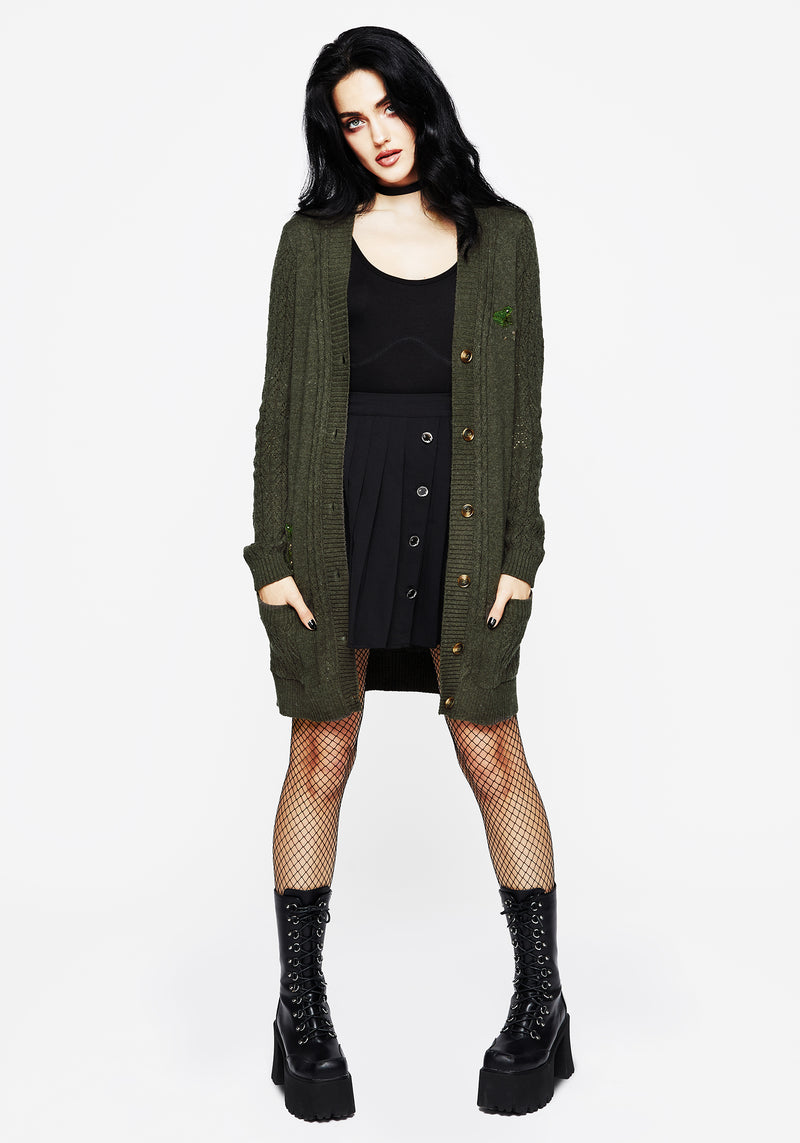 Swamplife Embroidered Cable Knit Longline Cardigan