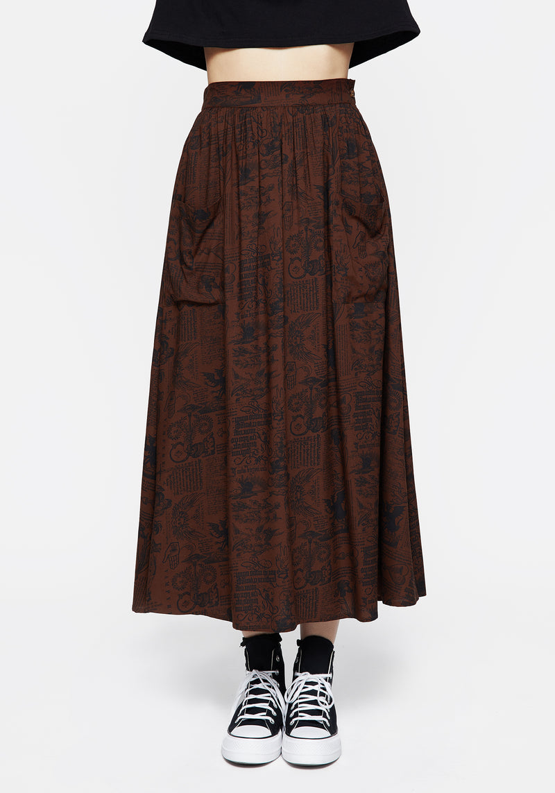 Daemonologie Woodcut Print Midaxi Skirt