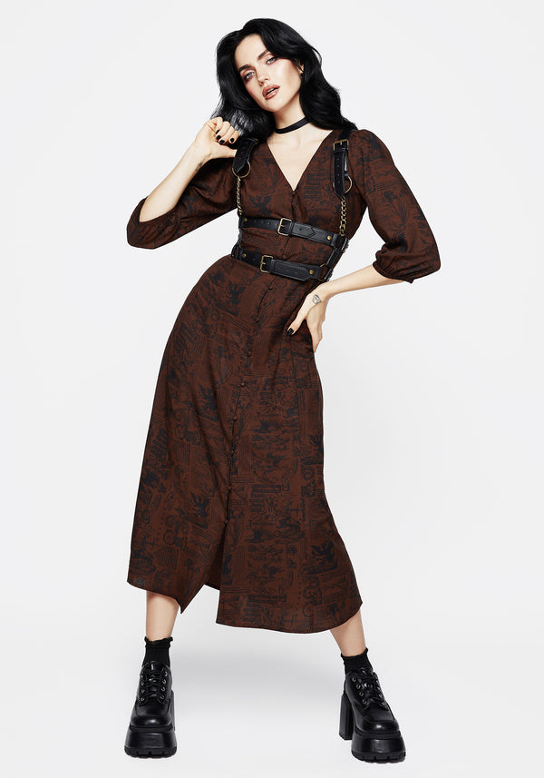 Daemonologie Woodcut Print Button Up Midaxi Dress