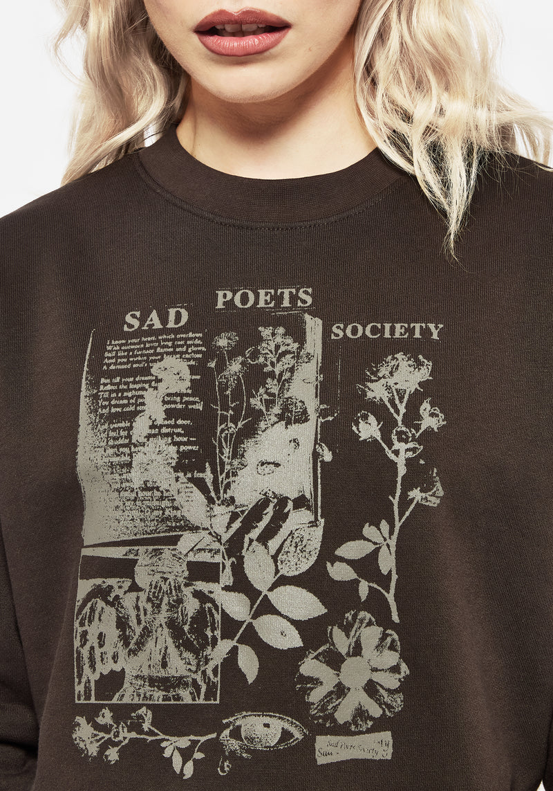 Sad Poets Graphic Print Crop Sweater