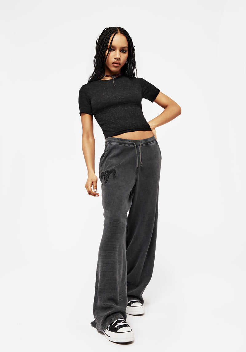 Ariel Cotton Blend Embroidered Wide Leg Jogger