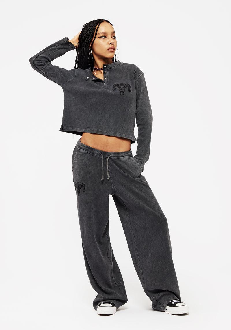 Ariel Cotton Blend Embroidered Wide Leg Jogger