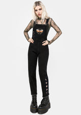 Griffinfly Embroidered Distressed Denim Dungarees