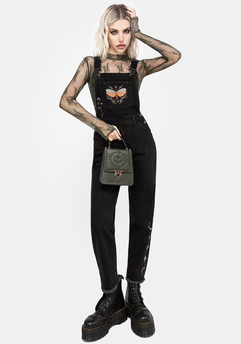 Griffinfly Embroidered Distressed Denim Dungarees