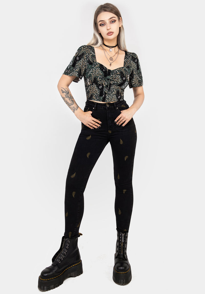 Osmunda Fern Embroidered Denim Skinny Jeans