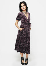 Deception Snake Foil Print Velour Midi Wrap Dress