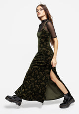 Faefire Foil Print Velour Maxi Slip Gown - Green