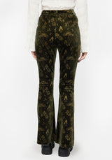 Faefire Foil Print Velour Split Slim Flare Trousers - Green