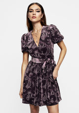 Deception Snake Foil Print Velour Mini Wrap Dress