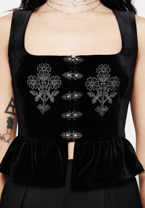 Hellebore Floral Embroidered Waistcoat Top