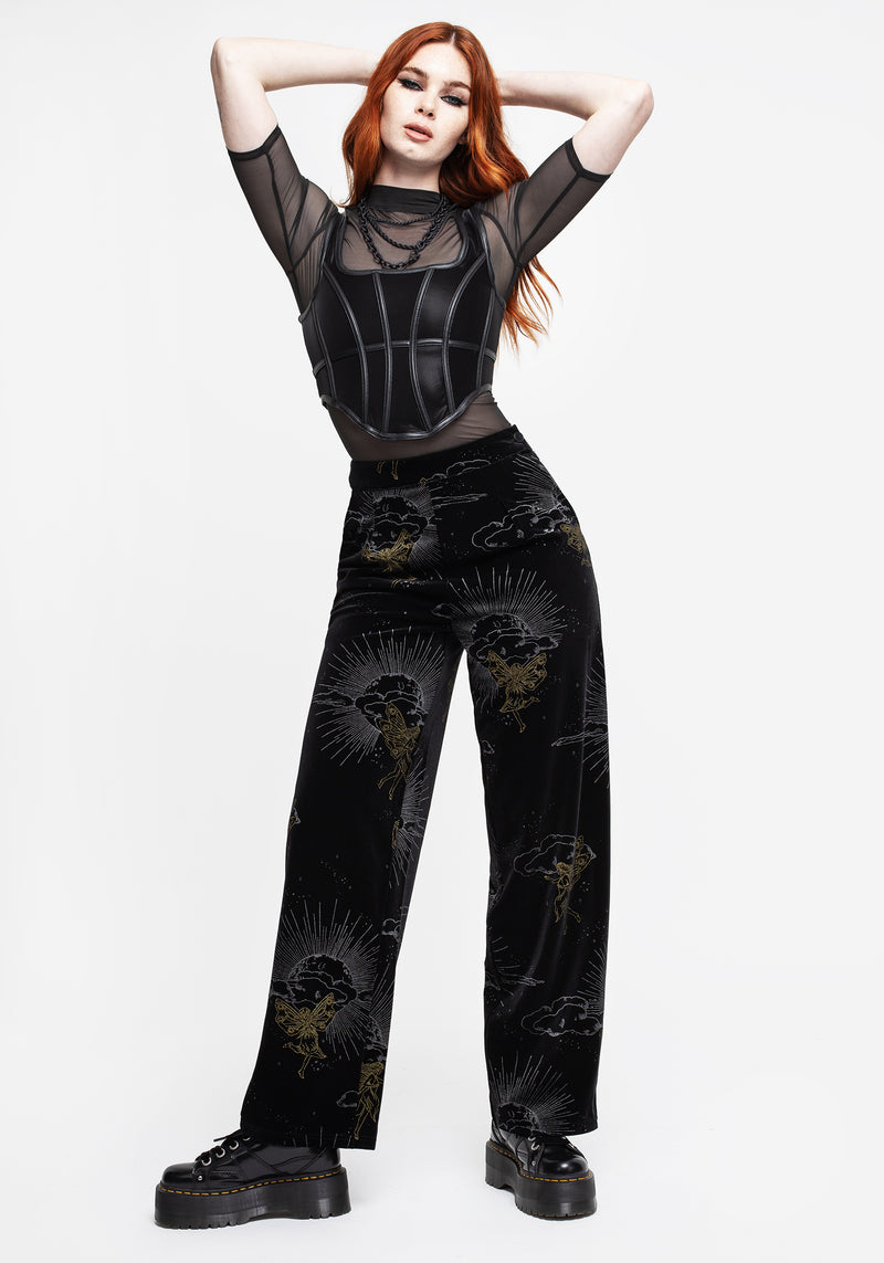 Adelina Foil Print Velour Wide Leg Trousers