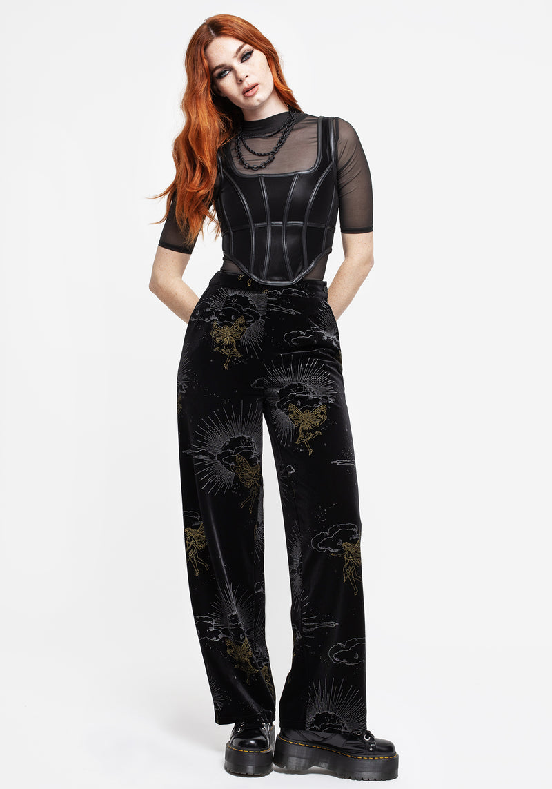 Adelina Foil Print Velour Wide Leg Trousers