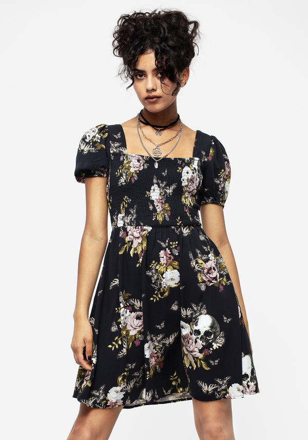 Revival Floral Puff Sleeve Shirred Mini Dress