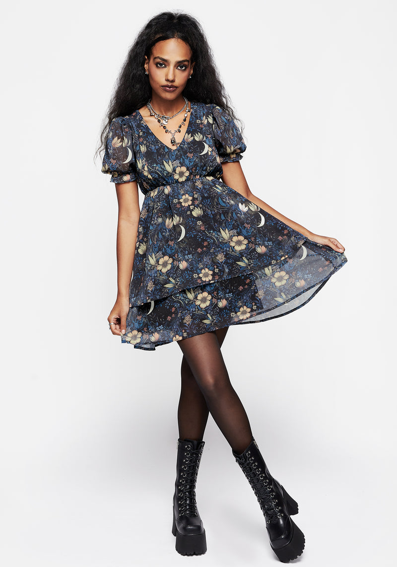 Primrose Floral Chiffon Puff Sleeve Layered Mini Dress