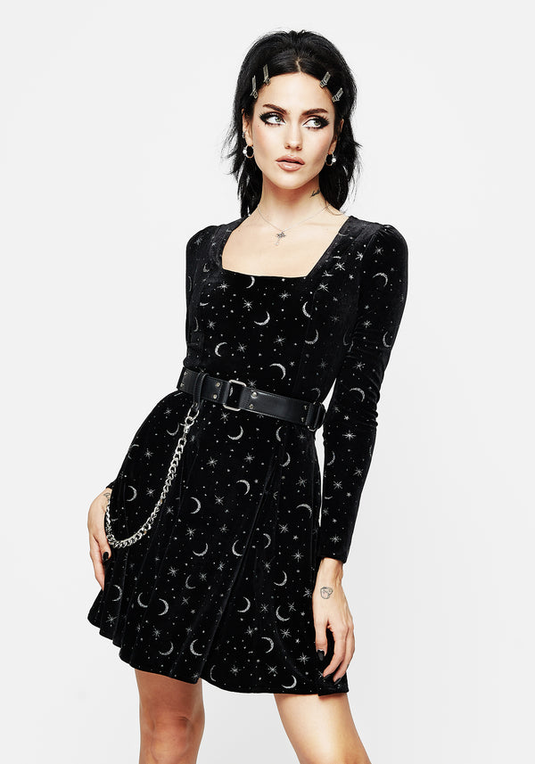 Constellation Glitter Print Velour Mini Dress