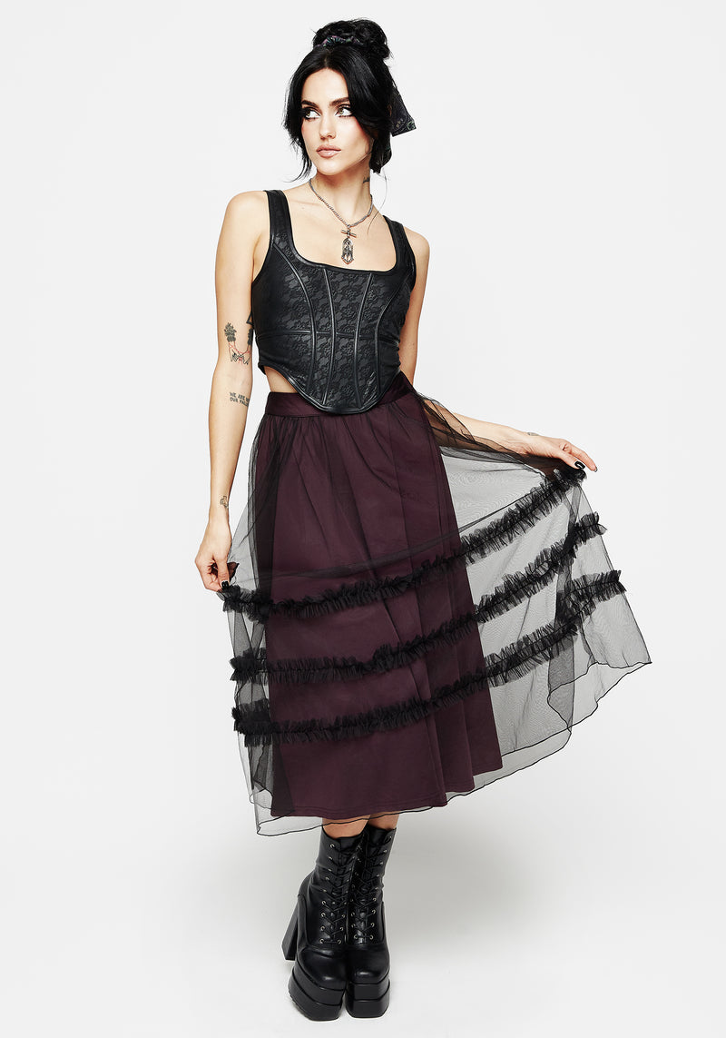 Wanderer Contrast Lining Tiered Midi Skirt