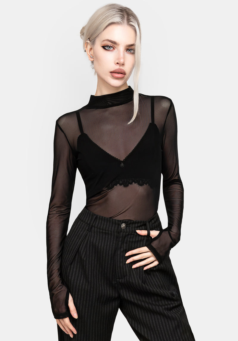 Black high neck mesh top hotsell