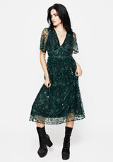 Glimmer Embroidered Sequin Lace Angel Sleeve Midaxi Dress