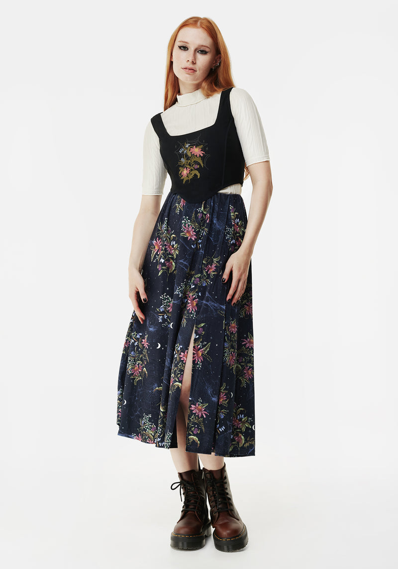 Cleome Floral Spiderweb Velour Midi Skirt