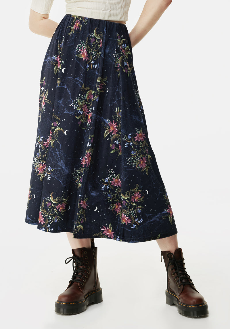 Cleome Floral Spiderweb Velour Midi Skirt