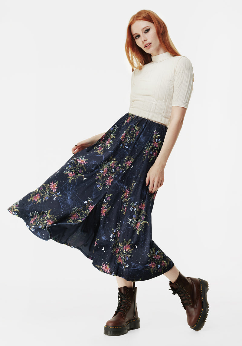 Cleome Floral Spiderweb Velour Midi Skirt