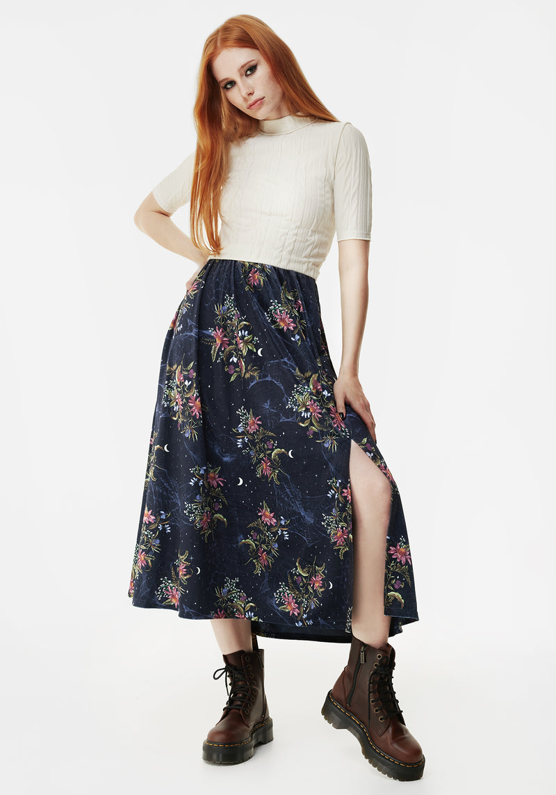 Cleome Floral Spiderweb Velour Midi Skirt