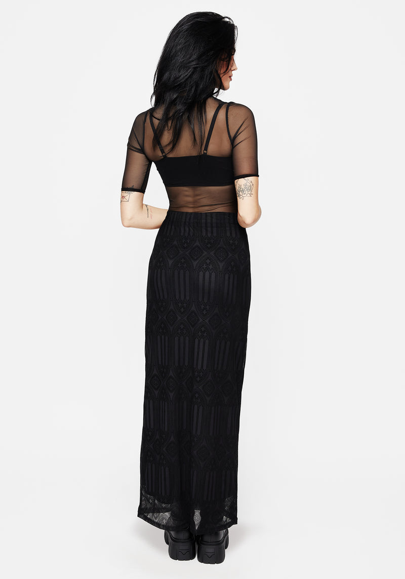 Cloister Beflockt Mesh Maxi Rock