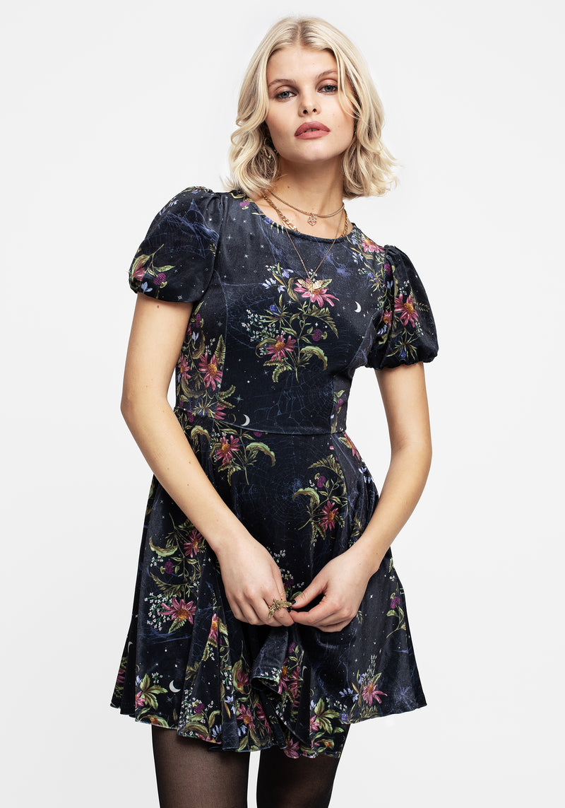 Cleome Floral Spiderweb Velour Mini Dress