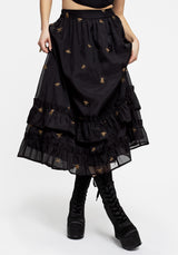 Insectarium Embroidered Organza Tiered Midi Skirt