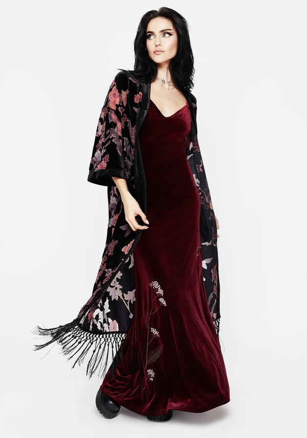 Virosa Floral Embroidered Velour Gown