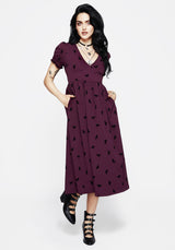 Styx Moth Flocked Velour Print Midi Dress