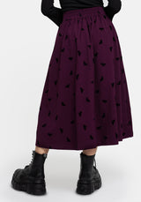 Styx Moth Flocked Velour Print Midi Skirt