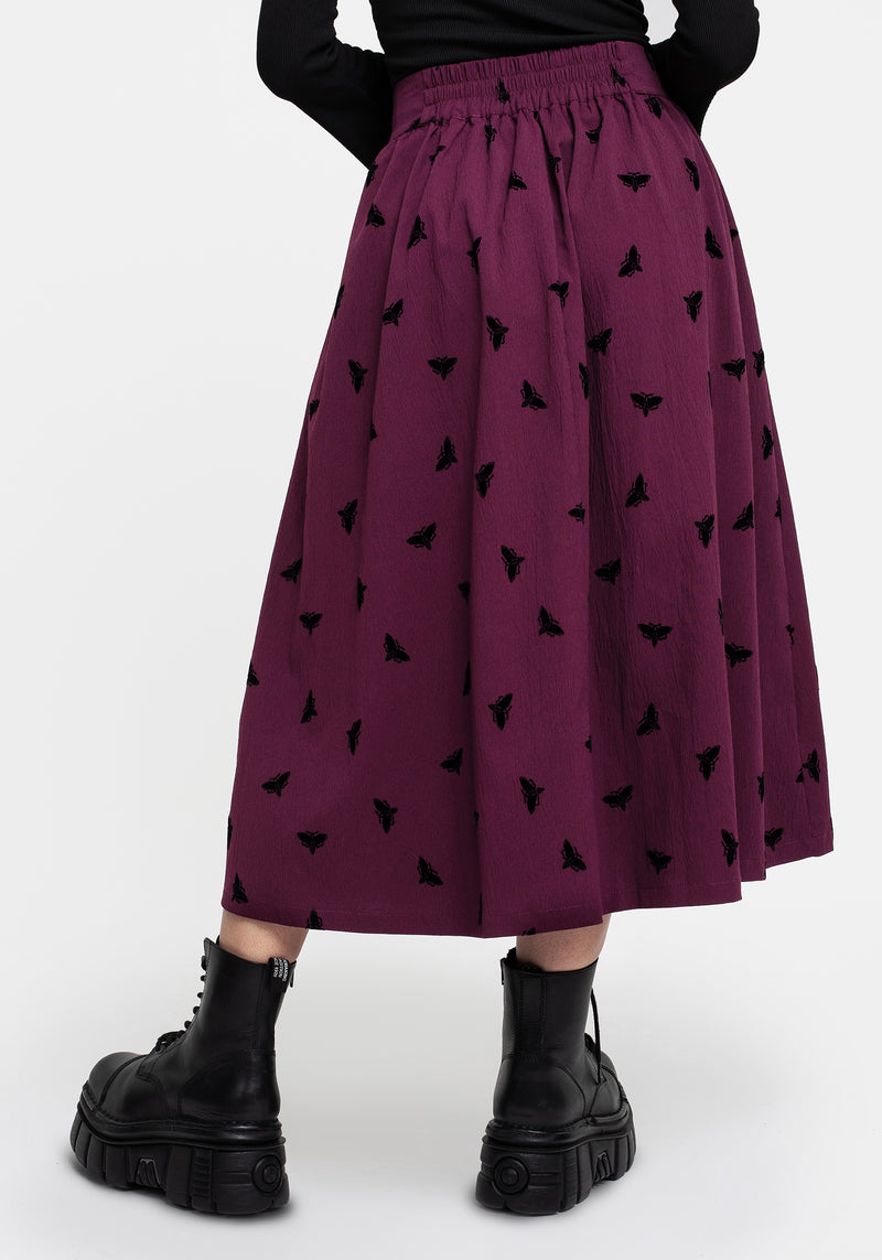 Styx Moth Flocked Velour Print Midi Skirt