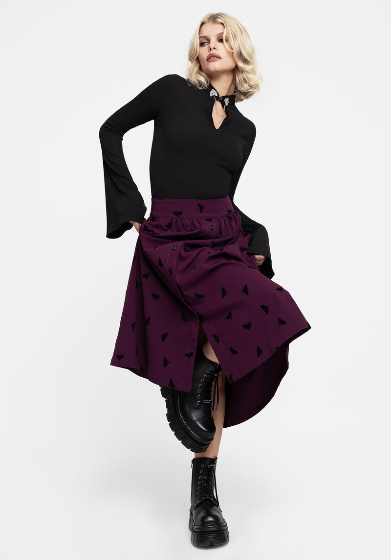 Styx Moth Flocked Velour Print Midi Skirt