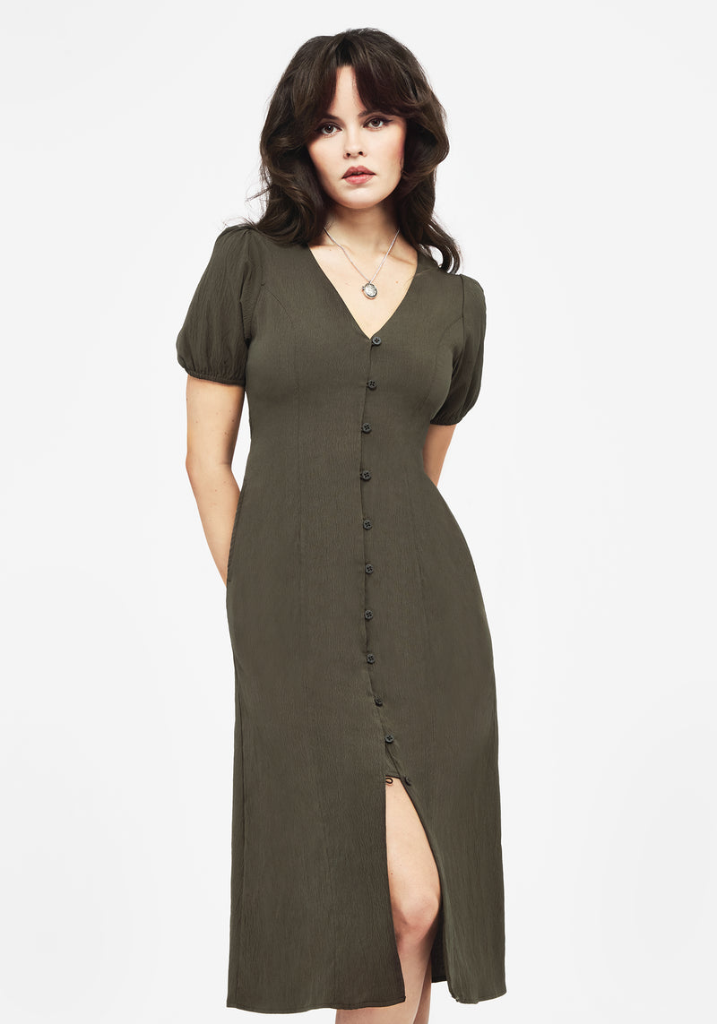 Rosette Button Up Midi Dress