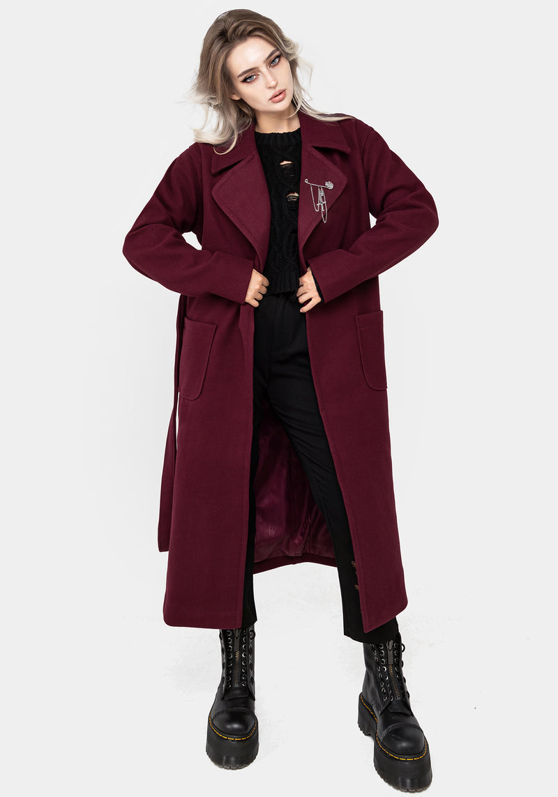 Meltdown Oversized Coat with Brooch - Red