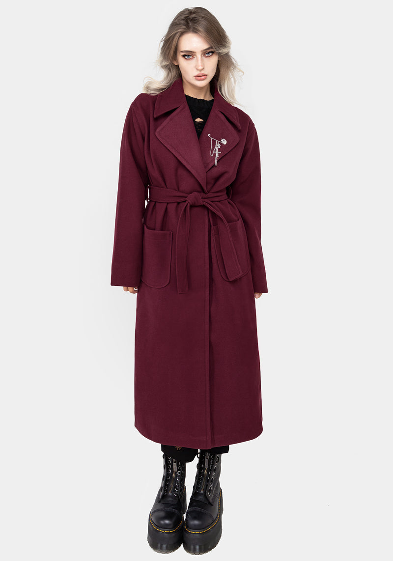 Meltdown Oversized Coat with Brooch - Red