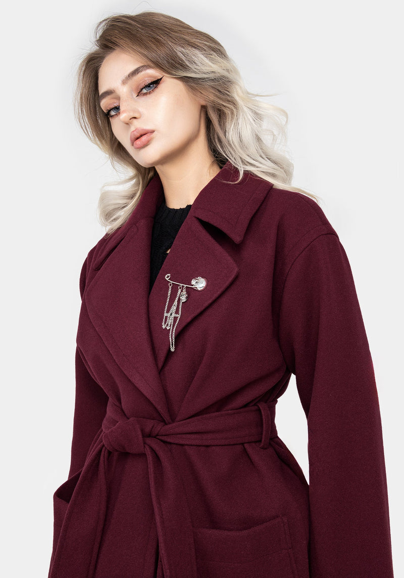 Oath Longline Belted Coat with Pin Brooch