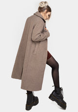 Gorgon Bouclé Longline Oversized Coat with Bee Brooch - Taupe